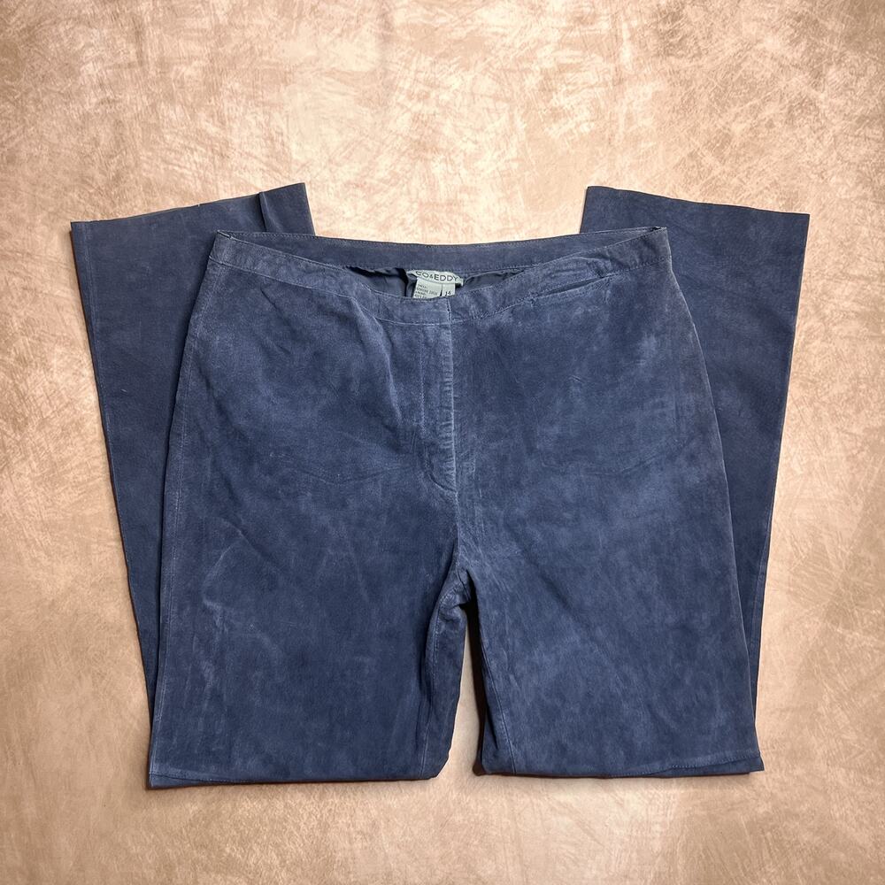 Vintage 90s Blue Suede Leather Pants High Rise Straight Leg Western Biker Euro